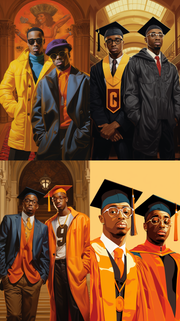 We used AI to generate this image. We entered in this "/Imagine sean combs and spike lee as college students, hbcu, happy, light, internet-inspired, on Howard University campus, the style of nene Thomas, video, Ronald Wimberly, realistic animation --ar 32:19." Check out some of the other variations AI gave us. Let us know if we made the right choice?